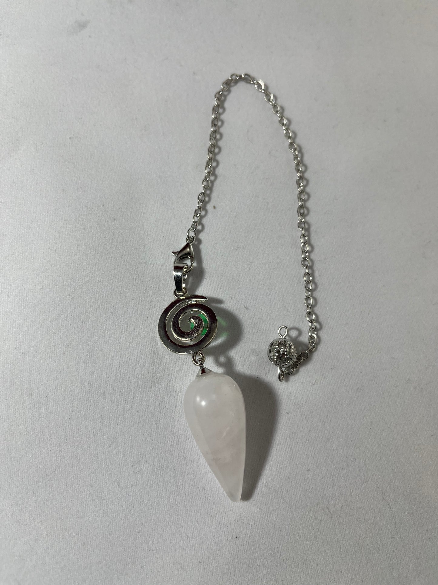Pendulum with Spiral Symbol and Rose Quartz