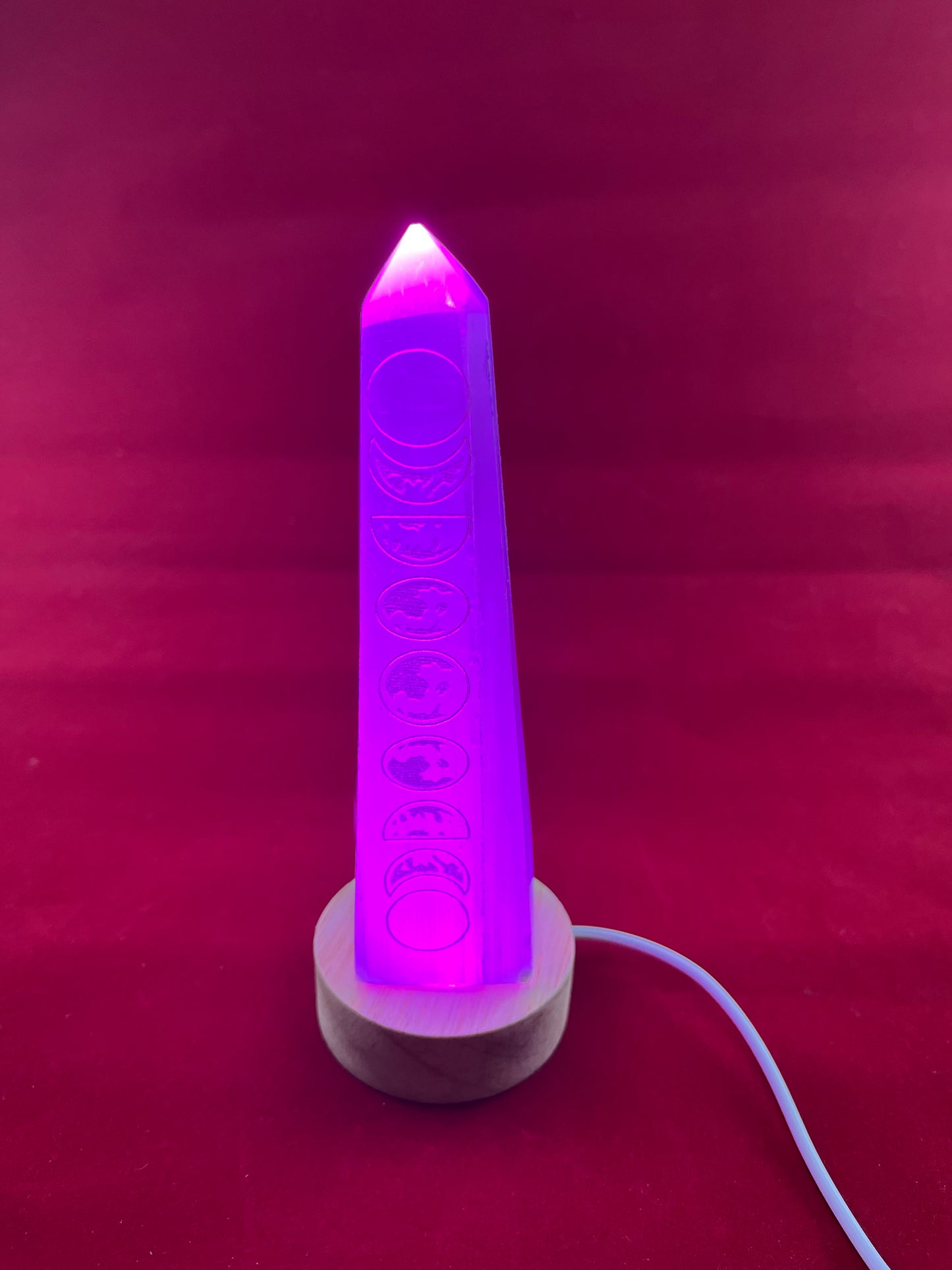 Obelisk - Selenite Engraved with Moon Phase