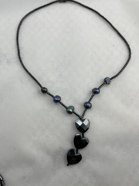 Hematite & Black Pearl Necklace