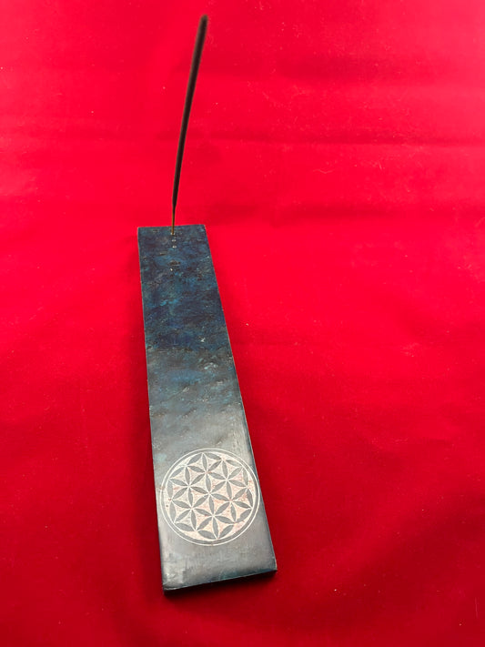 Soapstone Flat Incense Holders - Teal Flower of Life